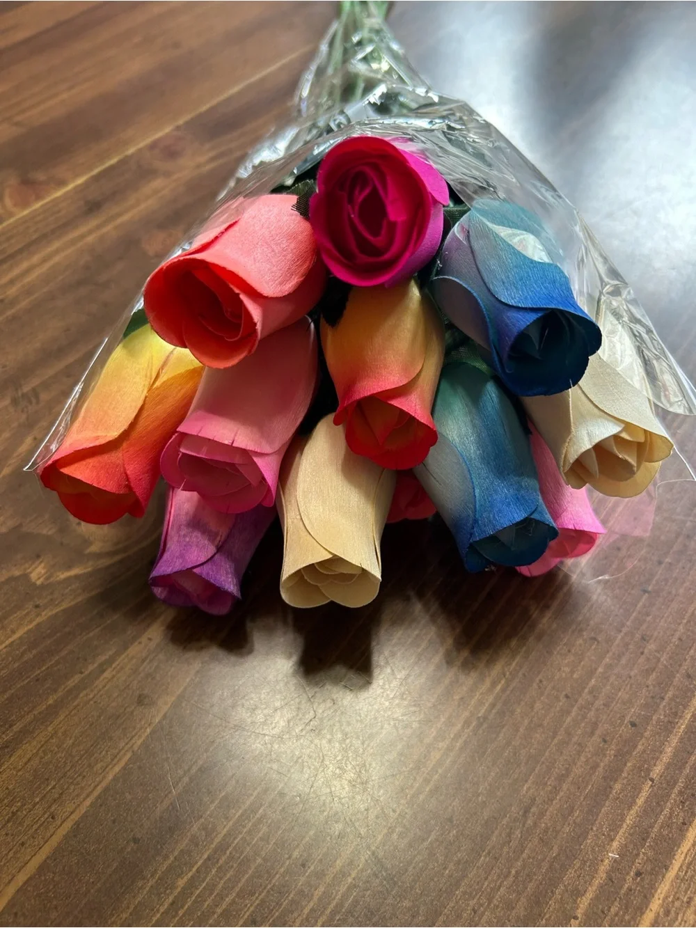 Multicolor Rainbow Rose Bouquet - Thin wooden Decorative Party Flowers 1 Dozen